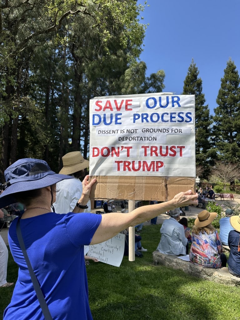 Demonstrators at Hands Off Yountville April 5, 2025 Lisa Adams Walter/Yountville Sun