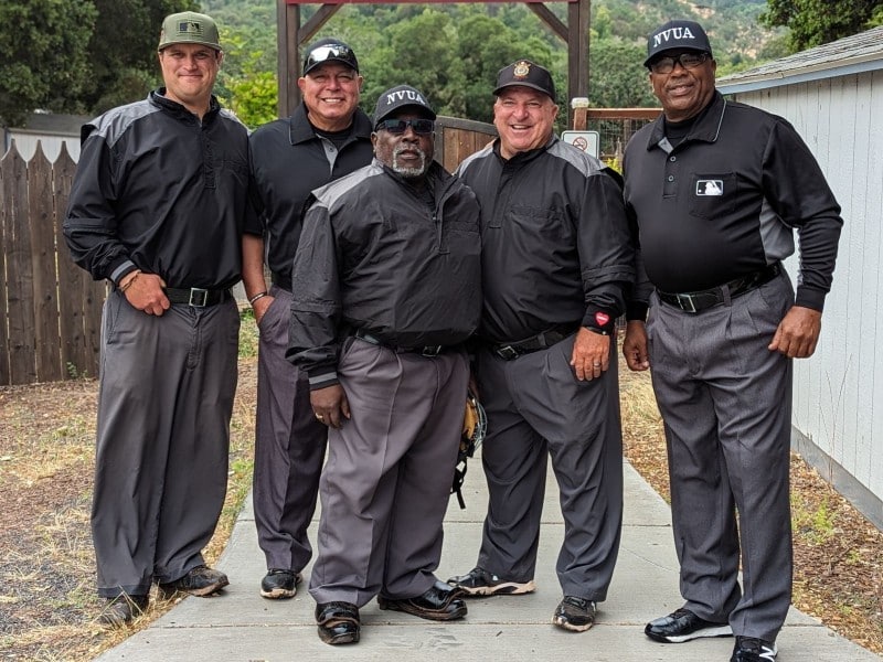 Dylan Brusstar, Javier Robledo, Randy Quinn, Steve Leary and Jesse Zachary II are some of the Buckner Tournament baseball umpires. Napa Valley Baseball Club photo