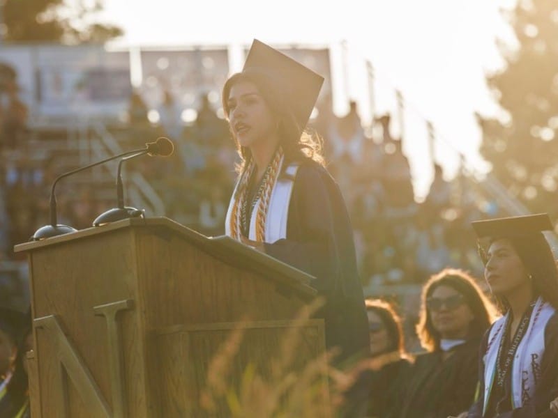 Alina Ceja-Delgado speaks at the 2025 Napa High School graduation. Ceja-Delgado family photo